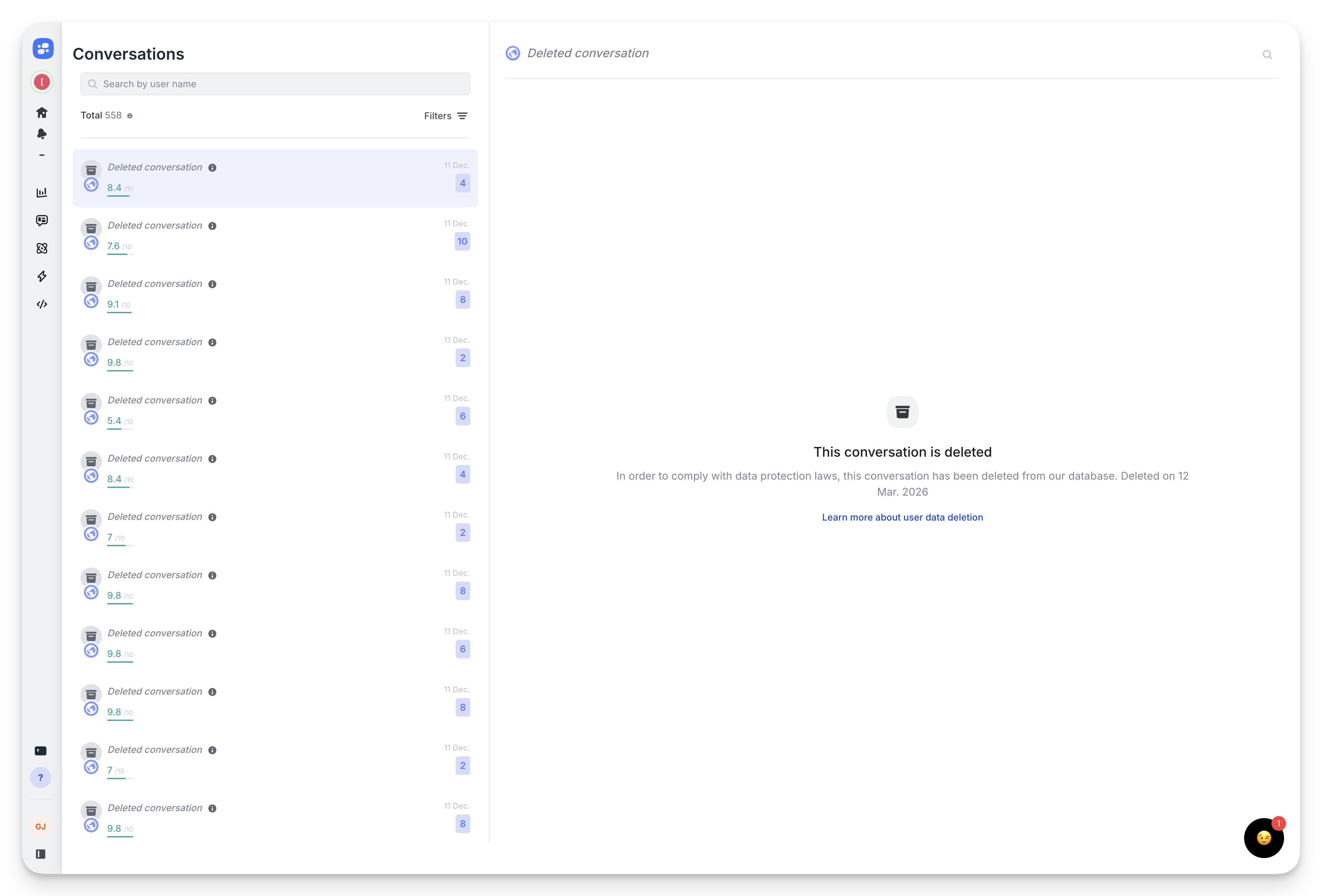 Purged conversation state