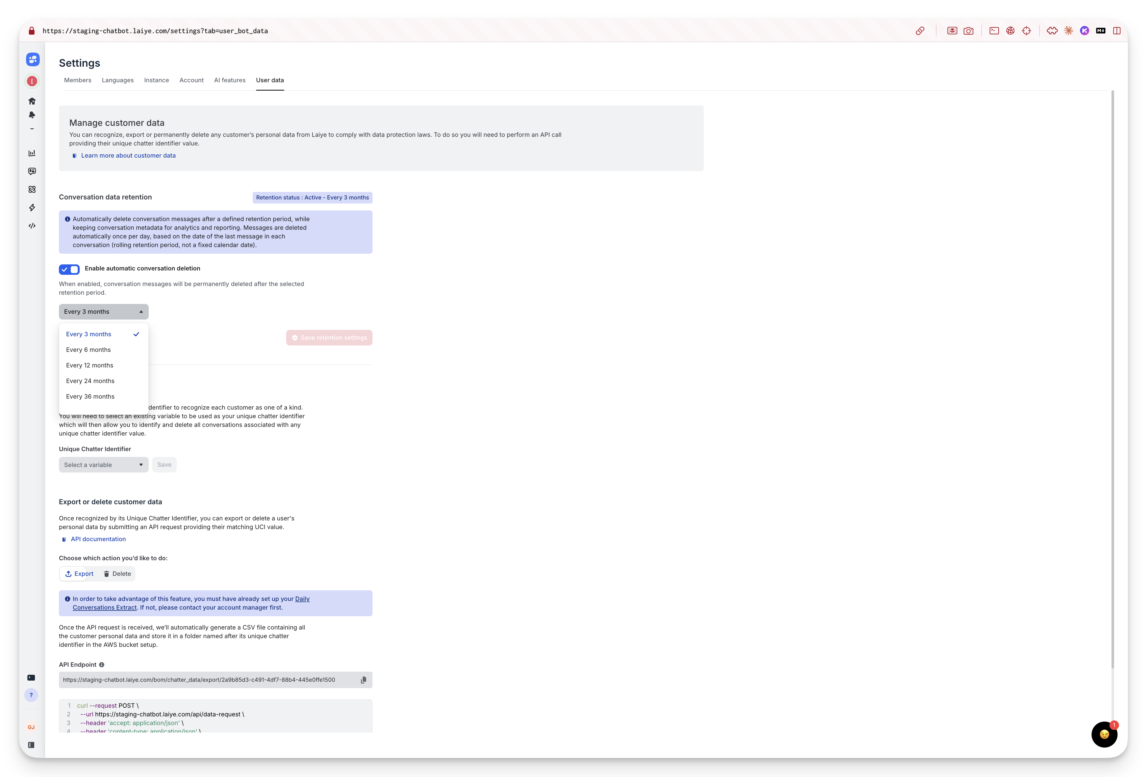 Retention period selector