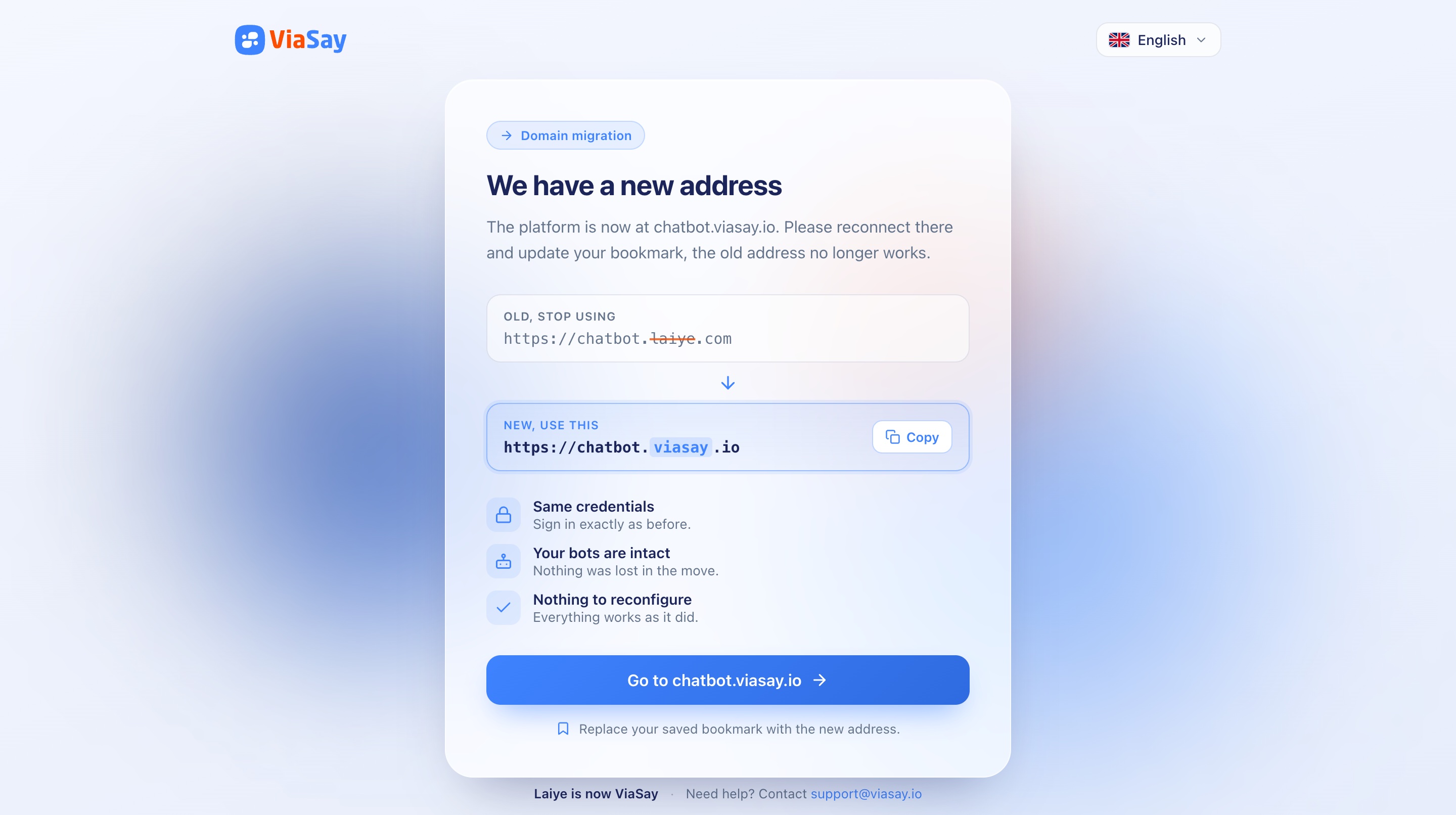 The laiye.com to viasay.io migration page
