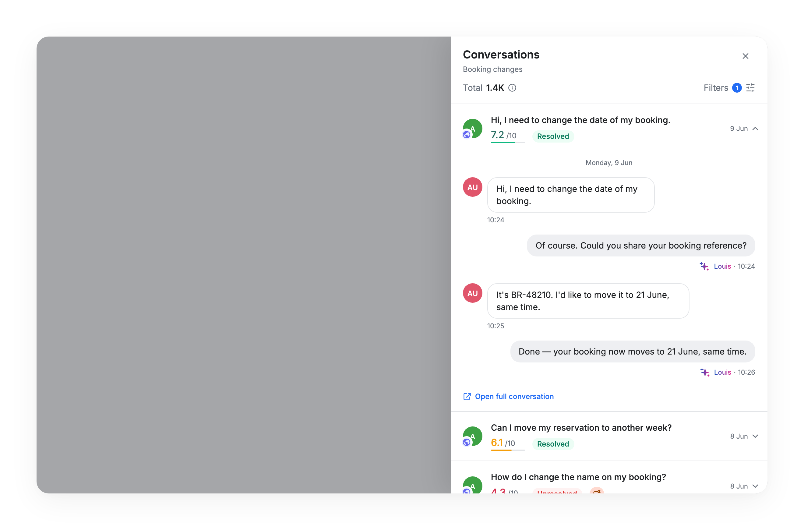 A conversation with its AI analysis tags